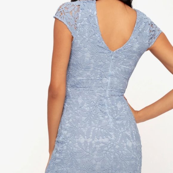 Lulu's Right Sheer, Right Now Periwinkle Blue Lace Bodycon Dress Size M - Picture 3 of 8